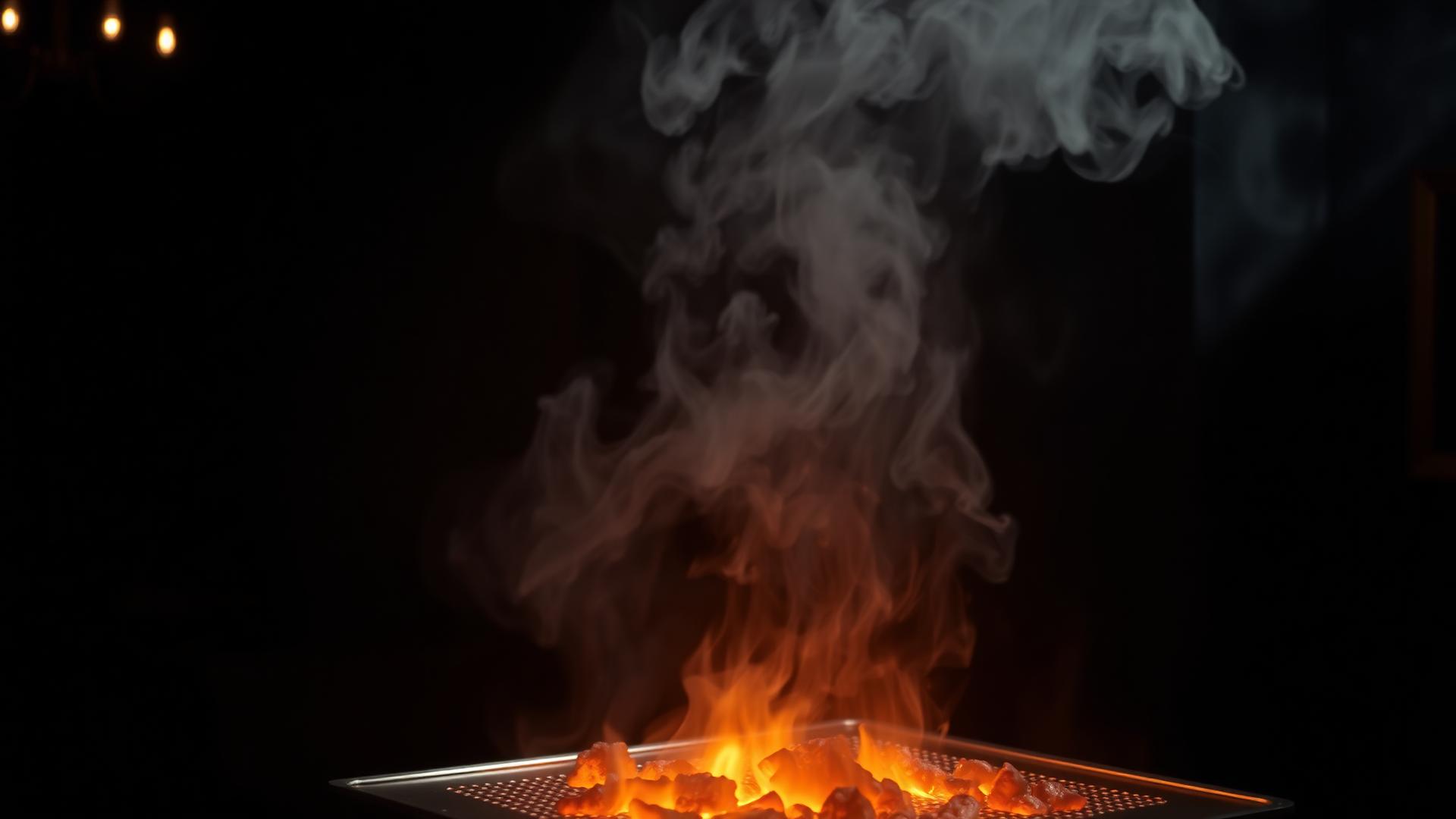 Smoke rising over a glowing robata grill